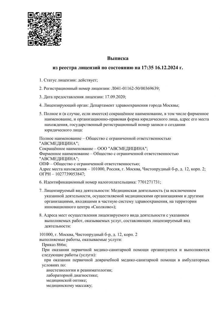 Выписка из реестра лицензий по состоянию на 17:35 16.12.2024 г.