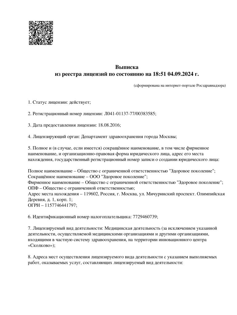 Выписка из реестра лицензий по состоянию на 18:51 04.09.2024 г.